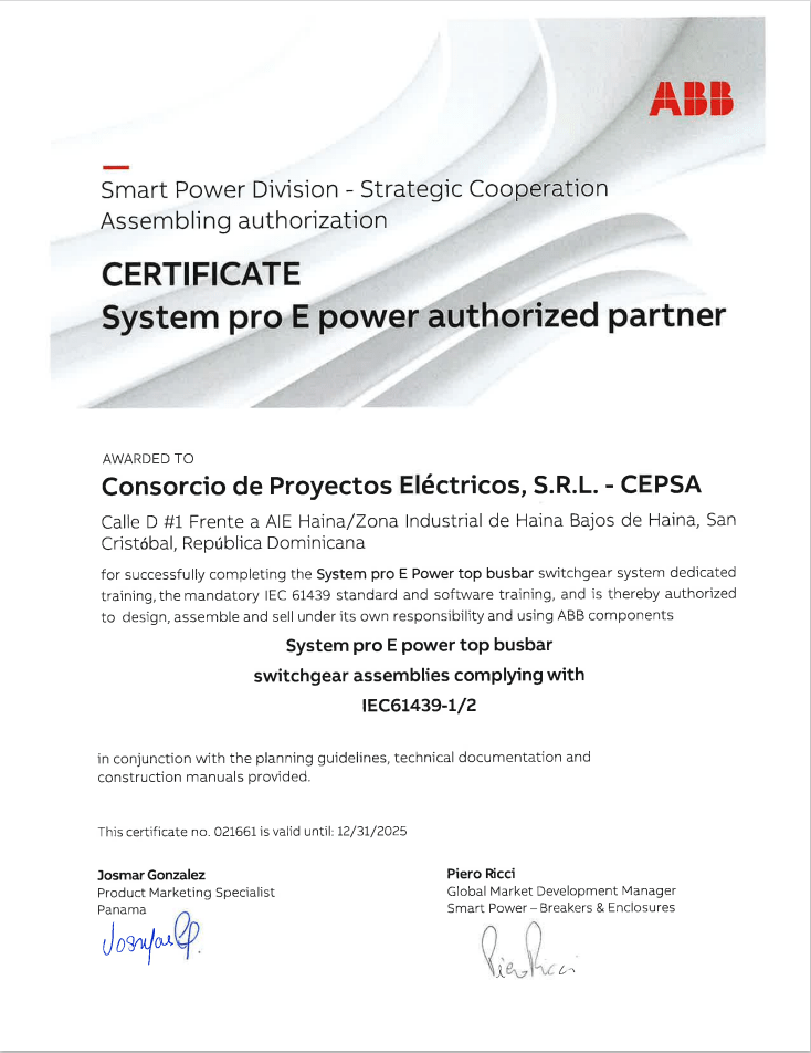 abb certificate system pro e power partner 4