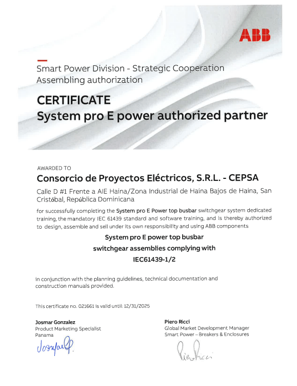 abb certificate system pro e power partner